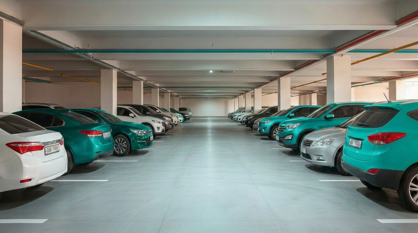 Bright modern parking garage interior